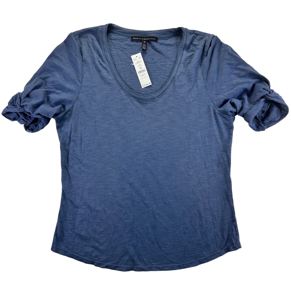 White House Black Market True Indigo Twist Sleeve Slub Tee Shirt Blue Medium